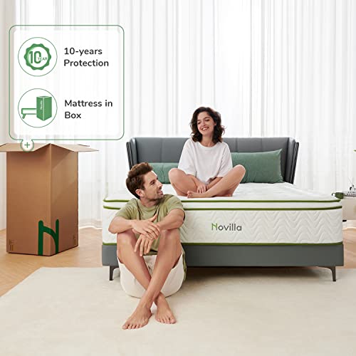 Novilla Queen Mattress, 12 Inch Hybrid Mattress with Gel Memory Foam & Pocketed Coil for Pressure Relief & Motion Isolation, Medium Firm Mattress Queen in a Box, Amenity