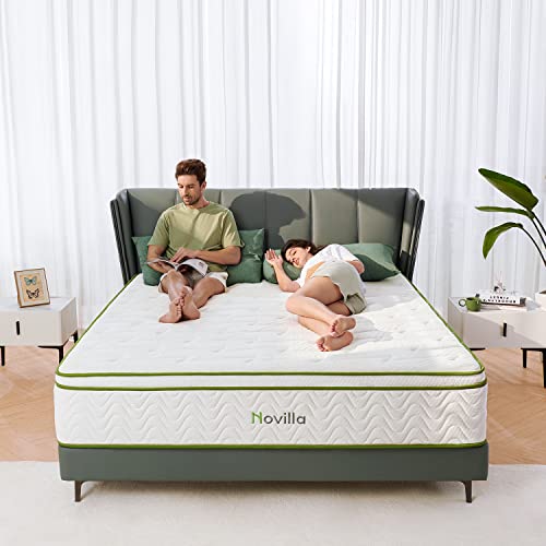 Novilla Queen Mattress, 12 Inch Hybrid Mattress with Gel Memory Foam & Pocketed Coil for Pressure Relief & Motion Isolation, Medium Firm Mattress Queen in a Box, Amenity