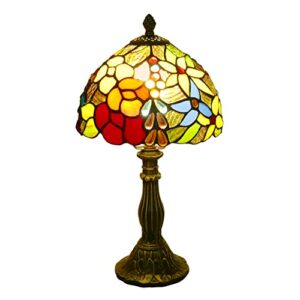 beautiful flowers tiffany style table lamp 15 inch tall multi-color flowers floral vintage bedside table desk lamp 8 inch wide reading light decor with color changing led light bulb