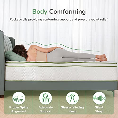 Novilla Queen Mattress, 12 Inch Hybrid Mattress with Gel Memory Foam & Pocketed Coil for Pressure Relief & Motion Isolation, Medium Firm Mattress Queen in a Box, Amenity