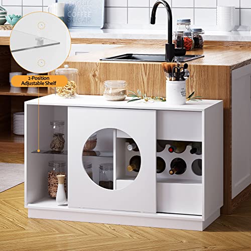 Waktavel Wine Bar Cabinet for Alcohol and Glasses, Buffet Cabinet with Storage，Alcohol Cabinet Small Liquor Cabinet Drawers, Sideboard Buffet Pantry Cabinet for Dining Room, White