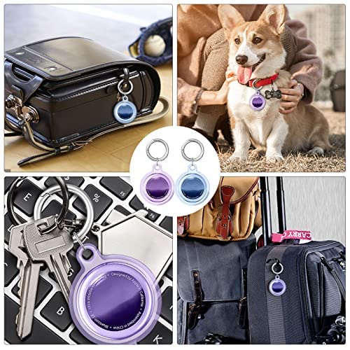 Airtag Keychain Waterproof,Air Tag Holder Case Compatible with Apple AirTag Case for Dog Cat Collar Tracker Key Ring Locator Protective Cover (GI-Blue/Purple-2PC)