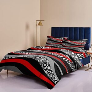 duvet cover queen size bedding set geometry abstract red black stripe 4 pieces microfiber comforter cover ultra soft duvet covers bed sheet and pillow cases for bedroom zebra animal skin texture