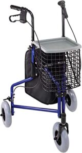 dmi folding rollator walker with swiveling front wheels, fsa hsa eligible, 3 wheel, aluminum light-weight, detachable storage tray, royal blue