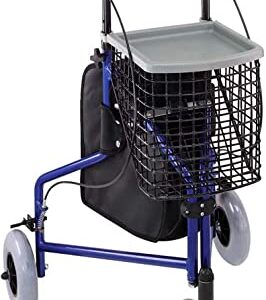 DMI Folding Rollator Walker with Swiveling Front Wheels, FSA HSA Eligible, 3 Wheel, Aluminum Light-Weight, Detachable Storage Tray, Royal Blue