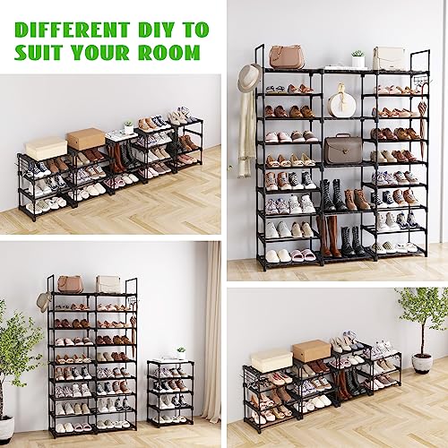 Fixwal 9 Tiers Shoe Rack Organizer, Shoe Organizer for Closet for 50-55 Pairs of Shoes and Boots, Stackable Metal Shoe Shelf with Hooks for Entryway, Shoe Racks for Bedroom Closet(Black)