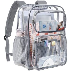 packism clear backpack for school - 17" heavy duty pvc transparent backpacks with multi-pockets for college workplace security, grey(for age 12 above)