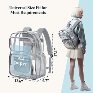 PACKISM Clear Backpack for School - 17" Heavy Duty PVC Transparent Backpacks with Multi-pockets for College Workplace Security, Grey(for age 12 above)