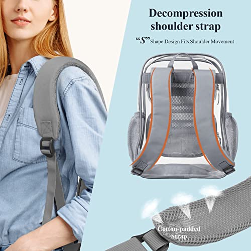 PACKISM Clear Backpack for School - 17" Heavy Duty PVC Transparent Backpacks with Multi-pockets for College Workplace Security, Grey(for age 12 above)