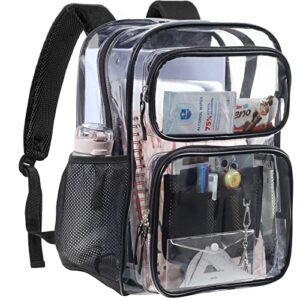 packism clear backpack for school - 17" heavy duty pvc transparent backpacks with multi-pockets for college workplace security, black(for age 12 above)