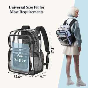 PACKISM Clear Backpack for School - 17" Heavy Duty PVC Transparent Backpacks with Multi-pockets for College Workplace Security, Black(for age 12 above)