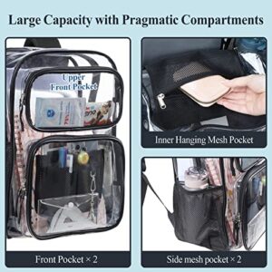 PACKISM Clear Backpack for School - 17" Heavy Duty PVC Transparent Backpacks with Multi-pockets for College Workplace Security, Black(for age 12 above)