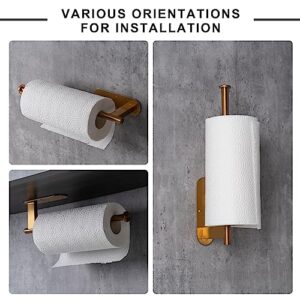 Honmein Paper Towel Holder, Upgrade SUS304 Stainless Steel Paper Towel Holder Under Cabinet, Bend-Resistant, Self-Adhesive or Drill mounting (Gold)