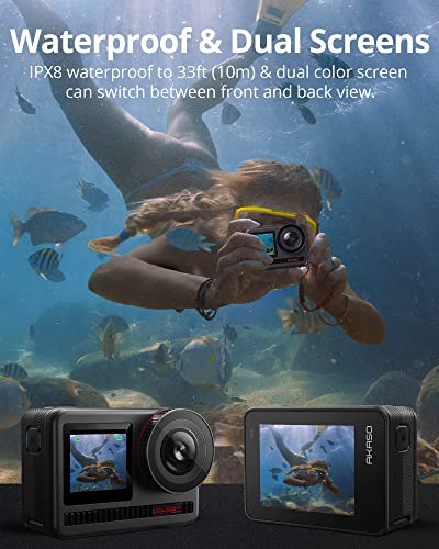 AKASO Brave 8 4K60FPS Action Camera, 48MP Photo Touch Screen Waterproof Super Wide Angle 16x Slo-mo SuperSmooth Stabilization Underwater Camera with Remote Control Helmet Accessories