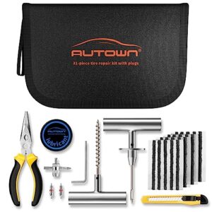 autown flat tire repair kit with plugs 31 pcs for car, motorcycle, atv, jeep, truck, tractor flat tire puncture repair