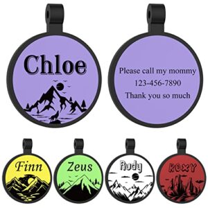 GISUERY Silicone Dog Tags Customized Soundless Pet ID Tag Personalized Double-Sided Engraved Silent Dog and Cat Tags No More Jingling Pet Name Tags (Round-Mountain)