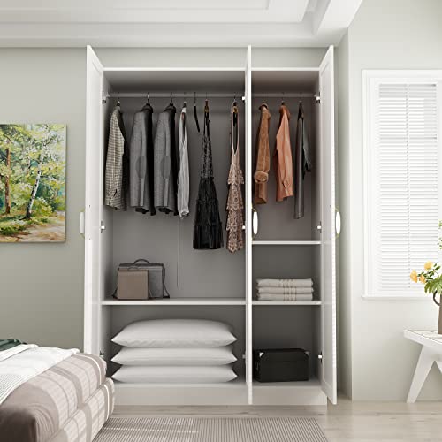 AIEGLE 3 Doors Wardrobe Armoire Closet, Large Freestanding Armoire Wardrobe Cabinet with Shelves & Hanging Rod, Bedroom Wood Clothes Storage Cabinet Organizer, White 47" Wide Type A