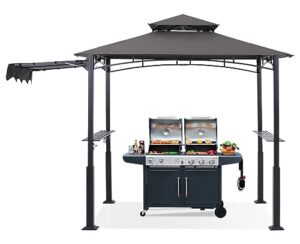 abccanopy grill gazebo with extra awning - 5'x11' outdoor grill canopy bbq gazebo barbecue canopy with led lights for backyard, lawn and patio (dark grey)