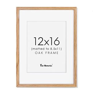 12x16 picture frame, natural solid oak wood frame 12 x 16, 12"x16" wood frame with tempered glass, 12x16 frame matted to 8.5x11, poster frame 12x16 for wall decor