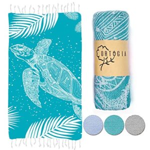 ortigia turtle turkish beach towel oversized 36x71inch sand free quick dry towel extra large wearable bath towel highly absorbent light travel towel for beach, bath, pool, gym, yoga(teal)