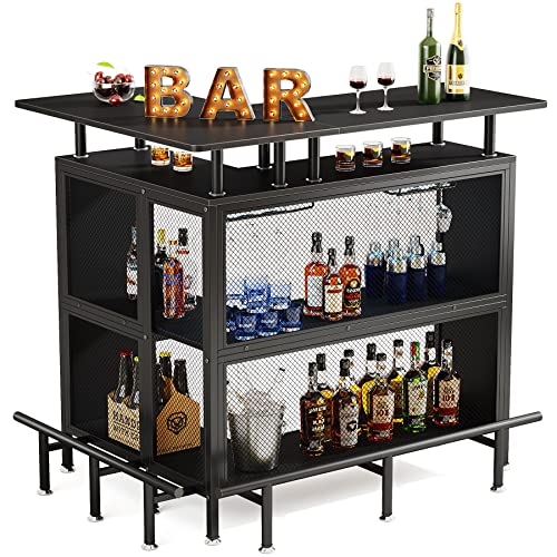 LITTLE TREE Home Bar Unit Mini Liquor Table Cabinet, Black