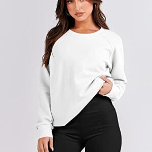 ANRABESS Women's Oversized Sweatshirts Long Sleeve Tunic Tops Crew Neck Soft Pullover With Side Zipper Shirt Trendy Clothes 2023 A1073-baise-M White