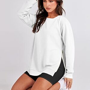 ANRABESS Women's Oversized Sweatshirts Long Sleeve Tunic Tops Crew Neck Soft Pullover With Side Zipper Shirt Trendy Clothes 2023 A1073-baise-M White