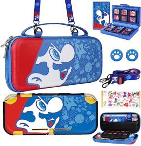 xinocy for nintendo switch lite 7 in 1 storage accessories kit with travel carrying case+switch lite protective cover+game case holder+strap+sticker+2 thumb caps cute shell for boys kids girls -blue