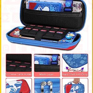 Xinocy for Nintendo Switch Lite 7 in 1 Storage Accessories Kit with Travel Carrying Case+Switch Lite Protective Cover+Game Case Holder+Strap+Sticker+2 Thumb Caps Cute Shell for Boys Kids Girls -Blue