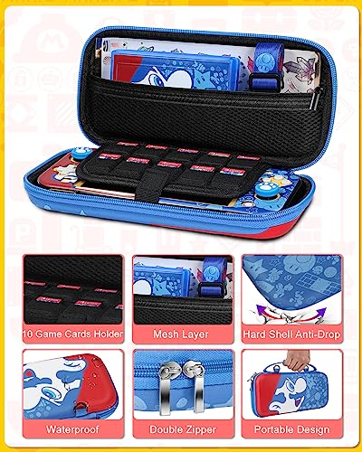 Xinocy for Nintendo Switch Lite 7 in 1 Storage Accessories Kit with Travel Carrying Case+Switch Lite Protective Cover+Game Case Holder+Strap+Sticker+2 Thumb Caps Cute Shell for Boys Kids Girls -Blue