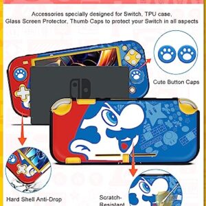 Xinocy for Nintendo Switch Lite 7 in 1 Storage Accessories Kit with Travel Carrying Case+Switch Lite Protective Cover+Game Case Holder+Strap+Sticker+2 Thumb Caps Cute Shell for Boys Kids Girls -Blue