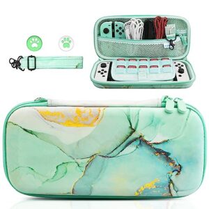 hypercase green marble carrying case compatible with nintendo switch/oled, shockproof hard protective cover case with 10 game card slots, portable travel bag for switch console joycon & accessories.