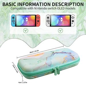 HYPERCASE Green Marble Carrying Case Compatible with Nintendo Switch/OLED, Shockproof Hard Protective Cover Case with 10 Game Card Slots, Portable Travel Bag for Switch Console Joycon & Accessories.