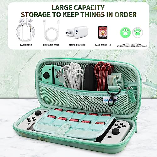 HYPERCASE Green Marble Carrying Case Compatible with Nintendo Switch/OLED, Shockproof Hard Protective Cover Case with 10 Game Card Slots, Portable Travel Bag for Switch Console Joycon & Accessories.