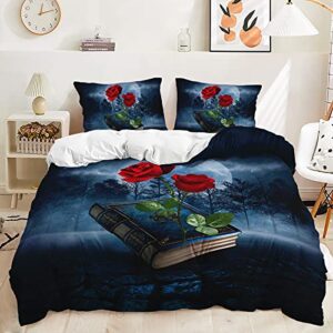yourcozy red roses comforter cover set soft luxury rose floral duvet cover for girls women couple lover romantic flowers bedding set valentine's day bedspread cover bedroom decor (full 79''x90'',b)
