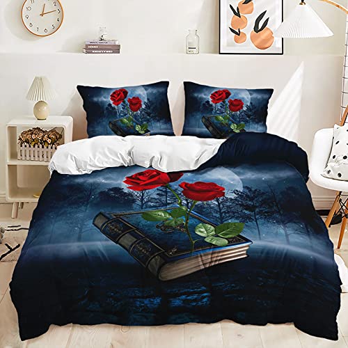 YOURCOZY Red Roses Comforter Cover Set Soft Luxury Rose Floral Duvet Cover for Girls Women Couple Lover Romantic Flowers Bedding Set Valentine's Day Bedspread Cover Bedroom Decor (Full 79''x90'',B)