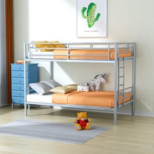 LifeSky Twin-Over-Twin Metal Bunk Bed - Heavy Duty Bunk Bed Frame - Bunk Beds with Ladder and Guardrail for Bedroom Girls Silver