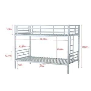 LifeSky Twin-Over-Twin Metal Bunk Bed - Heavy Duty Bunk Bed Frame - Bunk Beds with Ladder and Guardrail for Bedroom Girls Silver