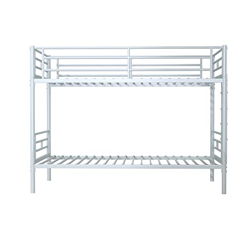 LifeSky Twin-Over-Twin Metal Bunk Bed - Heavy Duty Bunk Bed Frame - Bunk Beds with Ladder and Guardrail for Bedroom Girls Silver