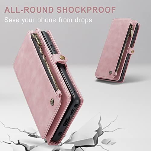 Defencase Moto G Stylus 5G 2023 Case, Motorola Moto G Stylus 5G 2023 Case Wallet for Women Men, Fashion PU Leather Magnet Flip Strap Zipper Card Holder Phone Case for Moto G Stylus 5G 2023, Rose Pink