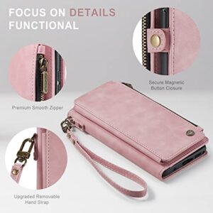 Defencase Moto G Stylus 5G 2023 Case, Motorola Moto G Stylus 5G 2023 Case Wallet for Women Men, Fashion PU Leather Magnet Flip Strap Zipper Card Holder Phone Case for Moto G Stylus 5G 2023, Rose Pink