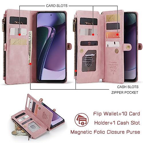 Defencase Moto G Stylus 5G 2023 Case, Motorola Moto G Stylus 5G 2023 Case Wallet for Women Men, Fashion PU Leather Magnet Flip Strap Zipper Card Holder Phone Case for Moto G Stylus 5G 2023, Rose Pink