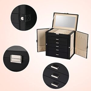 Frebeauty Large PU Jewelry Box Bundle:A Multi-functional Jewelry Box(Black) and 10 Slots Large PU Tray with Clear Lid of Rings Earrings Necklace Bracelets for Women Girls