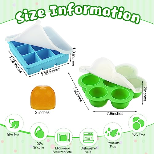 Hoolerry 6 Pcs Silicone Baby Food Storage Containers Baby Food Freezer Tray with Lids Milk Trays for Breastmilk Baby Food Ice Cube Trays for Homemade Baby Food Fruit Purees Vegetable (Large)