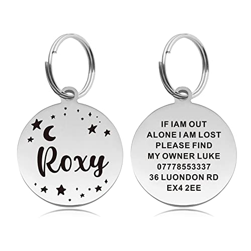 Dog Tags for Pets Personalized ID Tags for Dogs Cats Pets Dog Tag Engraved Stainless Steel Dog Tags Name Tag Custom Dog Tags ID Tag Collar for Puppy Cat Dogs 4 Colours 2 Sizes S/L (Round,Design4)