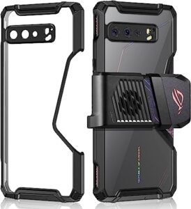 fanbiya case for asus rog phone 3, cellphone radiator compatible, heat dissipation magnetic back, ultra clear shockproof case with tempered glass (rog 3, clear)