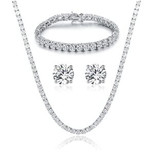 gemsme 18k white gold plated tennis necklace/bracelet/earrings sets pack of 3 (3.0mm with 7in bracelet&18in necklace)
