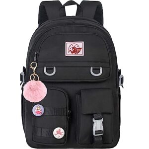 laptop backpack for girls, women college school bookbag, 15.6" cute aesthetic computer water resistant anti theft school bags for teens girls students - black