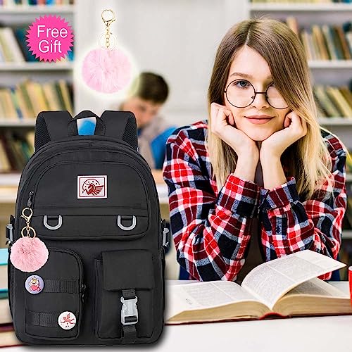 Laptop Backpack for Girls, Women College School Bookbag, 15.6" Cute Aesthetic Computer Water Resistant Anti Theft School Bags for Teens Girls Students - Black