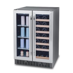 bhtop wine fridge, 24" beverage refrigerator, dual zone beverage fridge cooler, holds 27 bottles and 60 cans, stainless steel french door digital temperature control, key lock quiet operation